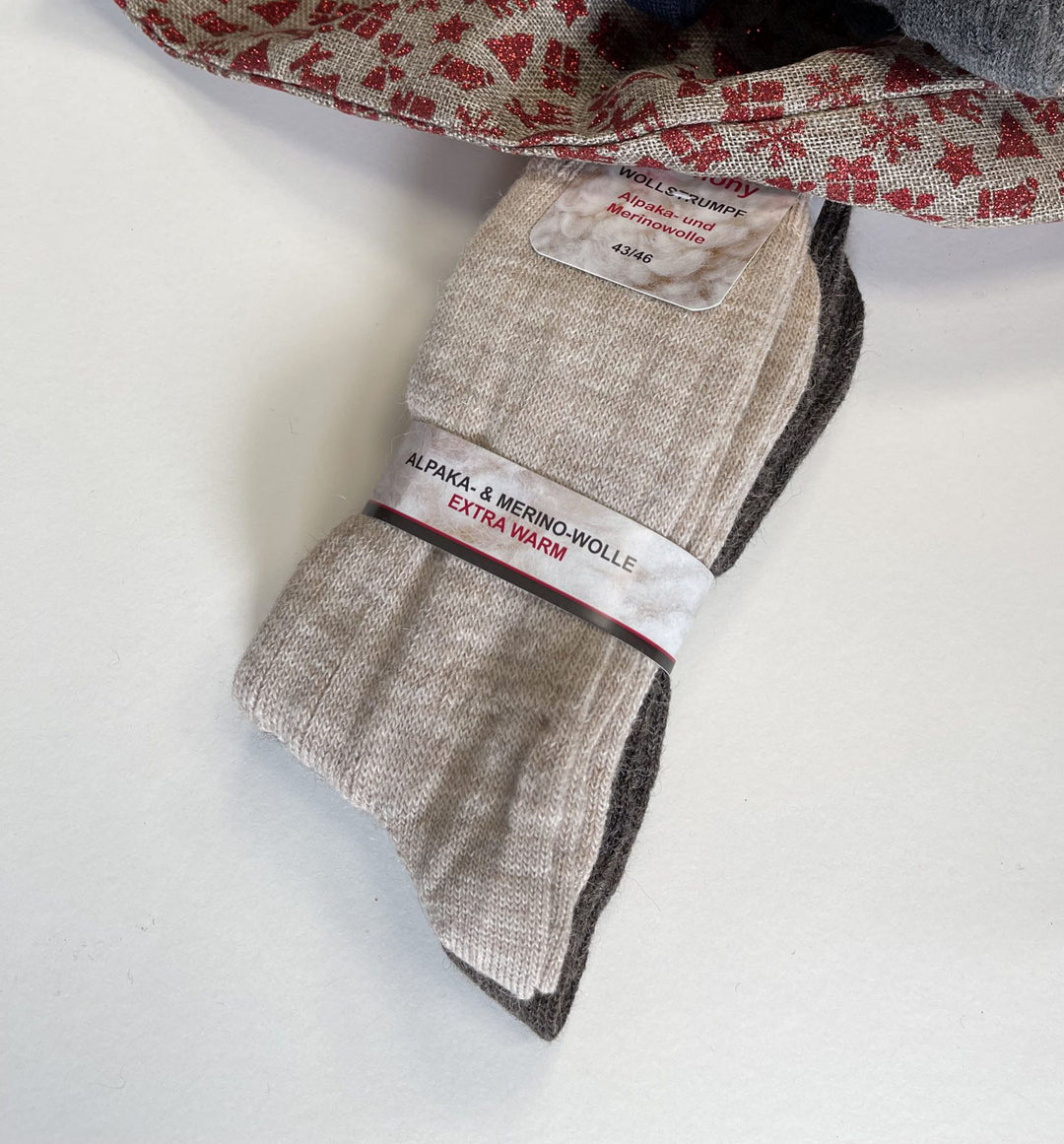 Socken aus Alpaka und Merino - hellbeige und braun - 2 Paar